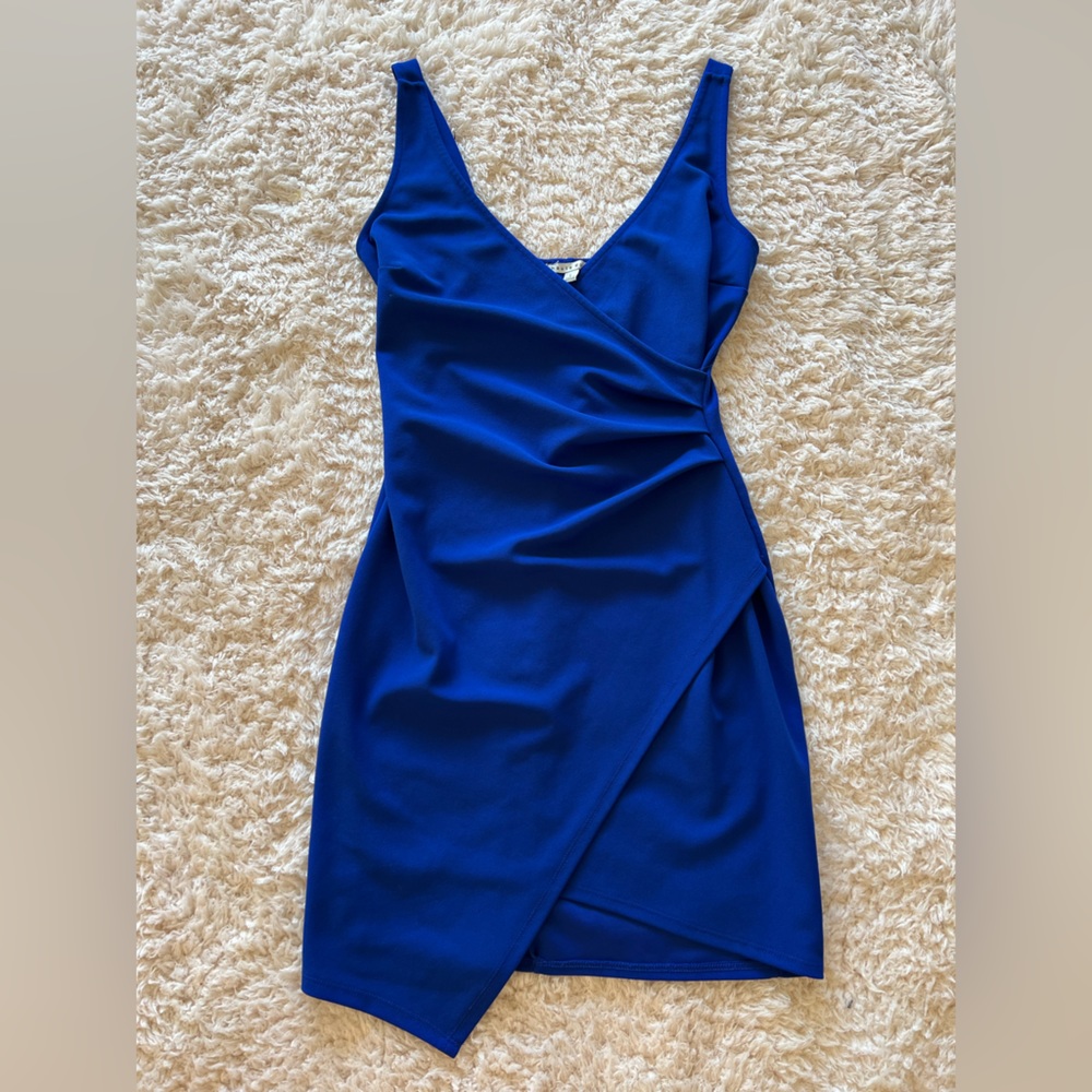 Blue Asymmetric Hem Ruched Cocktail Dress Size Large